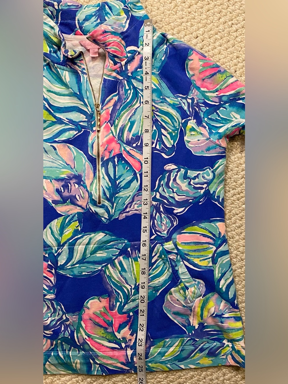 Lilly Pulitzer Blue Tropical Leaf Half-Zip Pullover - Picture 6 of 7